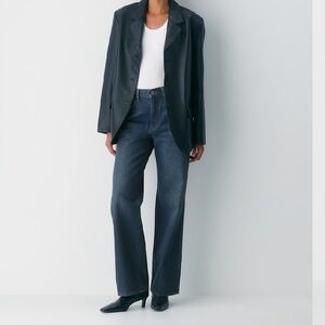 Denim Forum Jeans Farrah High Rise Wide Leg  Button Fly Dark Wash Blue Size 28